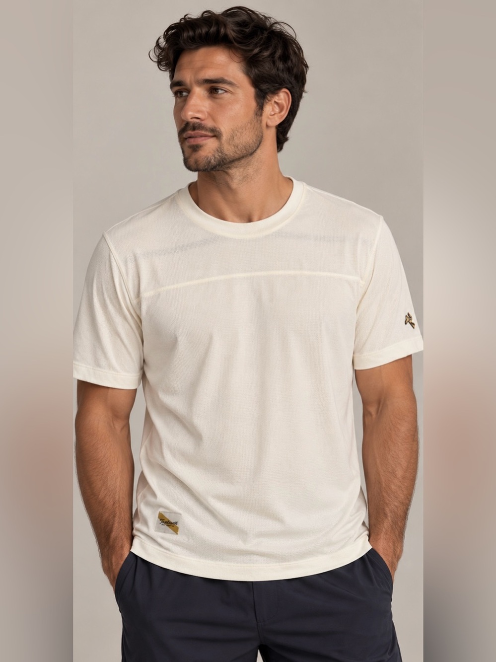 Tracksmith Men’s Ivory Performance Running Shirt Short Sleeve Size M